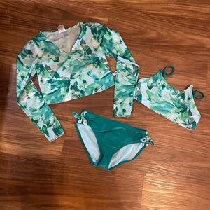 Art Class Green and White Rashguard Swimwear